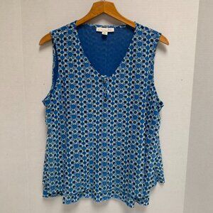 NWOT Emaline Womens Large Blue and White Geometric Sleeveless Top